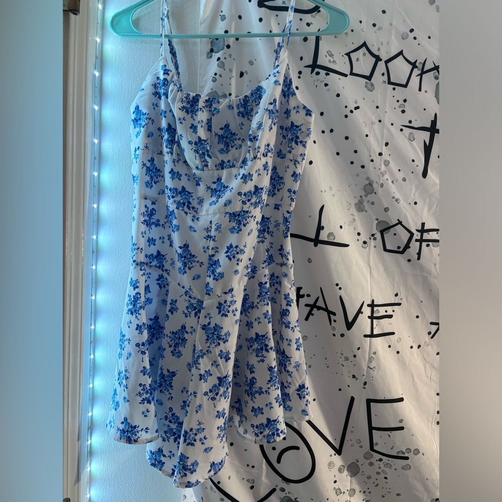 Blue & White Floral Print Romper